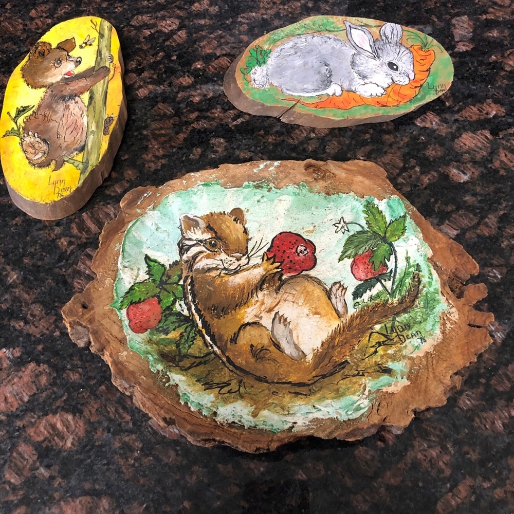 Vintage Set of 3 Cute Forrest Animals Hand Painted on Wood
